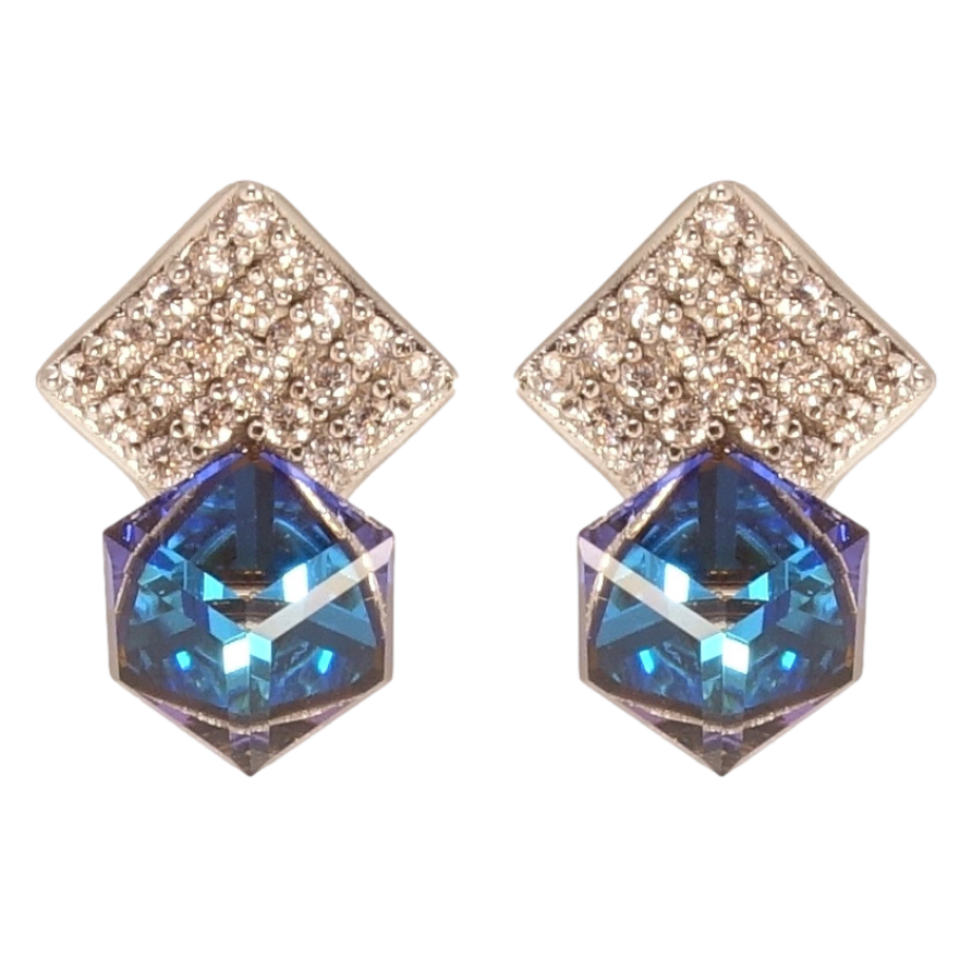 Серьги Xuping цвет Родий с кристаллами Swarovski пусеты Ромбы инкрустация кристаллами с кубиками Bermuda фото №1