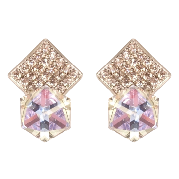 Серьги Xuping цвет Родий с кристаллами Swarovski пусеты Ромбы инкрустация кристаллами с кубиками Paradise фото №3