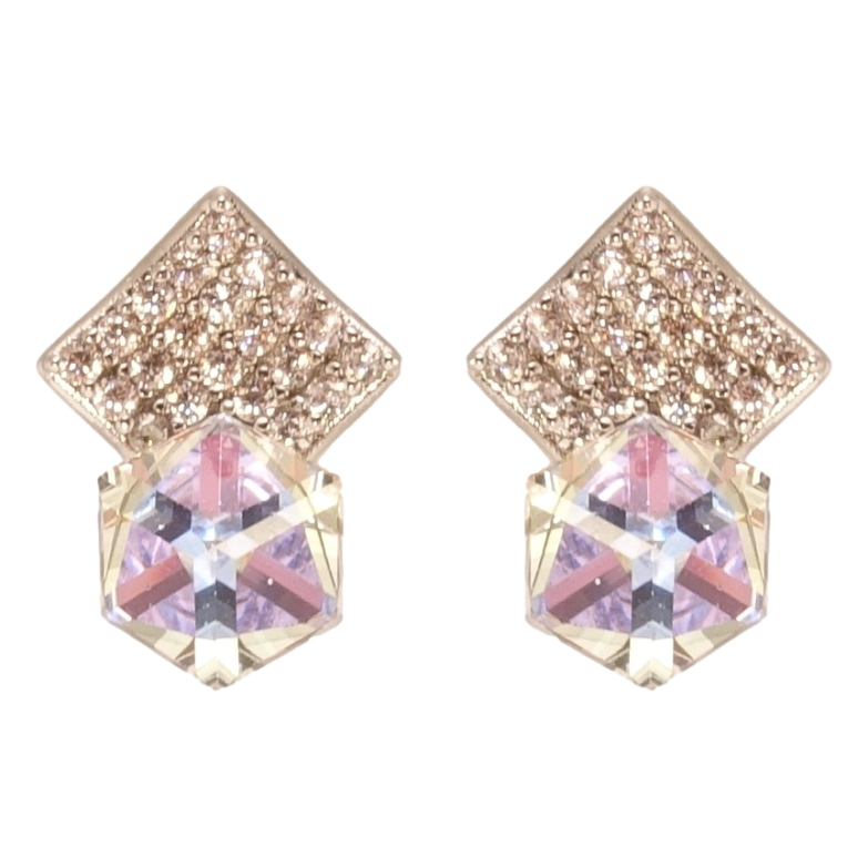 Серьги Xuping цвет Родий с кристаллами Swarovski пусеты Ромбы инкрустация кристаллами с кубиками Paradise фото №1