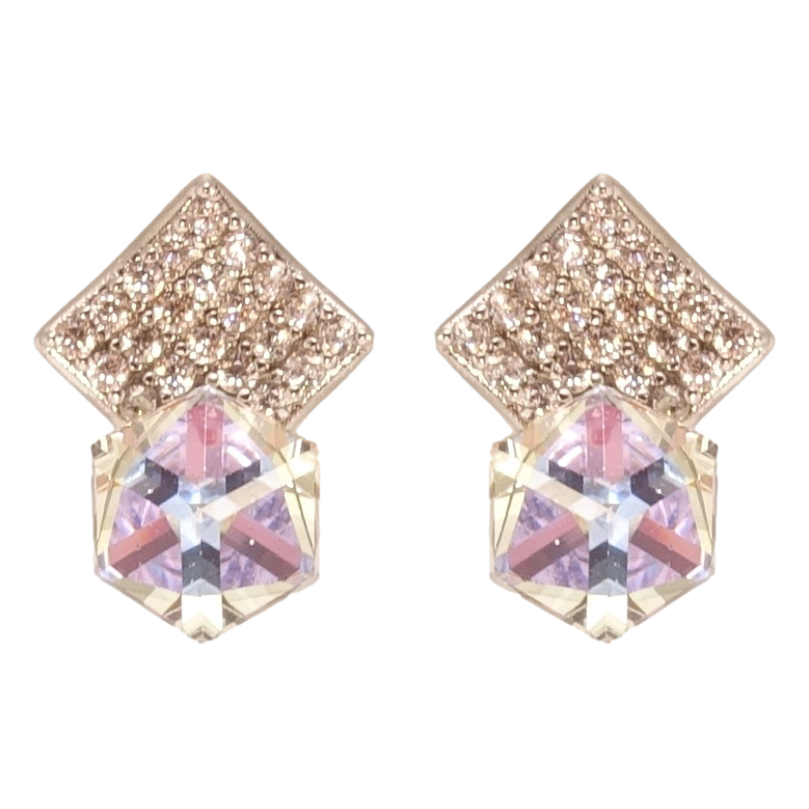 Серьги Xuping цвет Родий с кристаллами Swarovski пусеты Ромбы инкрустация кристаллами с кубиками Paradise фото №1