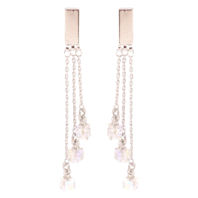 Сережки Xuping колір Родій з кристалами Swarovski пусети Декоративні підвіски з кубиками АВ фото №2 Сережки Xuping колір Родій з кристалами Swarovski пусети Декоративні підвіски з кубиками АВ фото №2