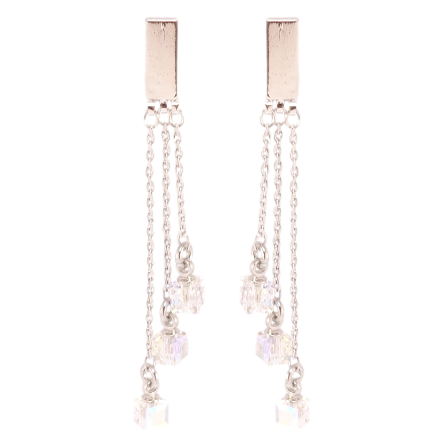 Сережки Xuping колір Родій з кристалами Swarovski пусети Декоративні підвіски з кубиками АВ фото №1 Сережки Xuping колір Родій з кристалами Swarovski пусети Декоративні підвіски з кубиками АВ фото №1