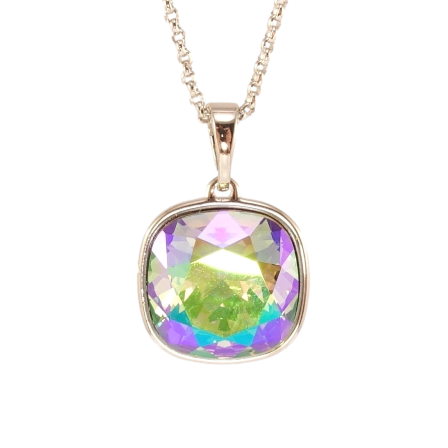 Кулон Xuping колір Родій з кр-ми Swarovski на ланцюжку Кристал Peridot Shimmer, 14х14мм довжина 40-45см х 1мм фото №1