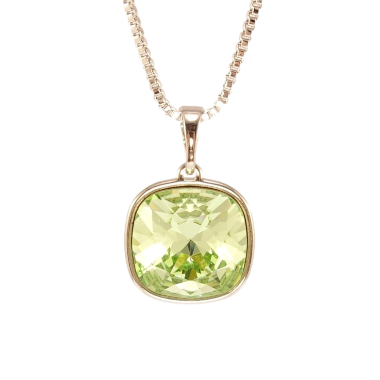 Кулон Xuping колір Родій з кр-ми Swarovski на ланцюжку Кристал Peridot, 14х14мм довжина 40-45см х 1мм фото №1