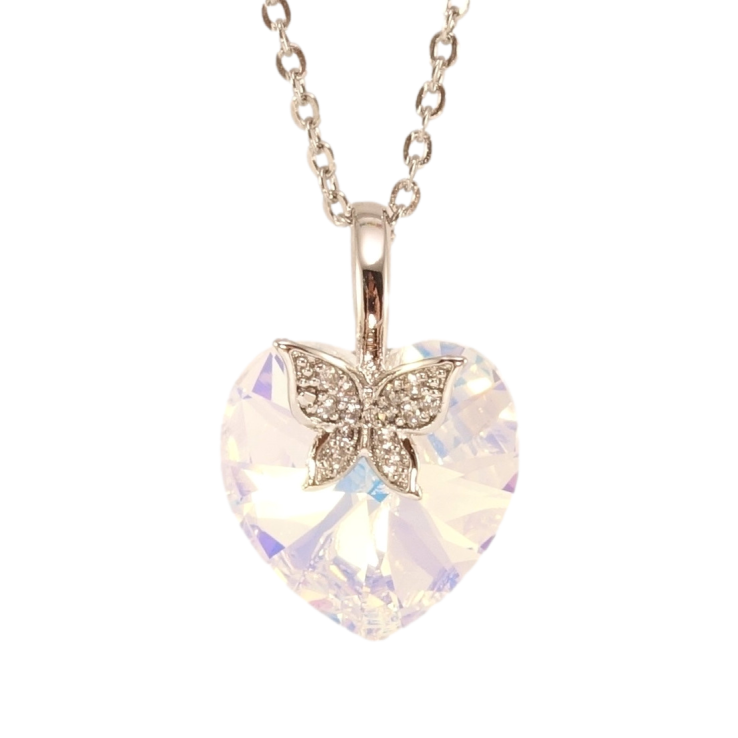 Кулон Xuping колір Родій з кр-ми Swarovski на ланцюжку Кристальне серце Shimmer довжина 40-45см х 2мм фото №6