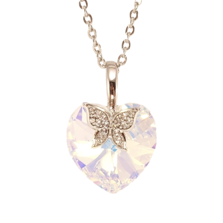 Кулон Xuping колір Родій з кр-ми Swarovski на ланцюжку Кристальне серце Shimmer довжина 40-45см х 2мм фото №1