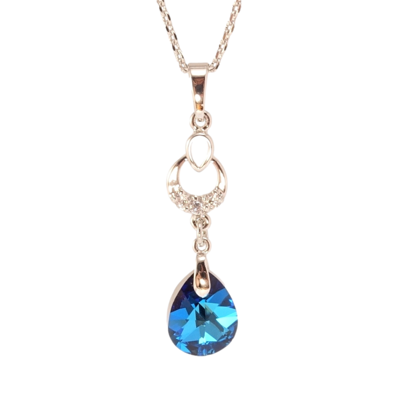 Кулон Xuping колір Родій з кр-ми Swarovski на ланцюжку Витончена підвіска з кристалом Capri Blue довжина 39-45см х 1мм фото №1