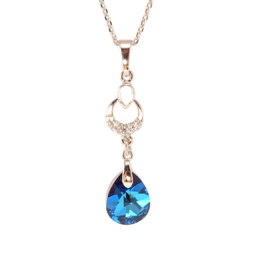 Кулон Xuping колір Родій з кр-ми Swarovski на ланцюжку Витончена підвіска з кристалом Capri Blue довжина 39-45см х 1мм фото №1