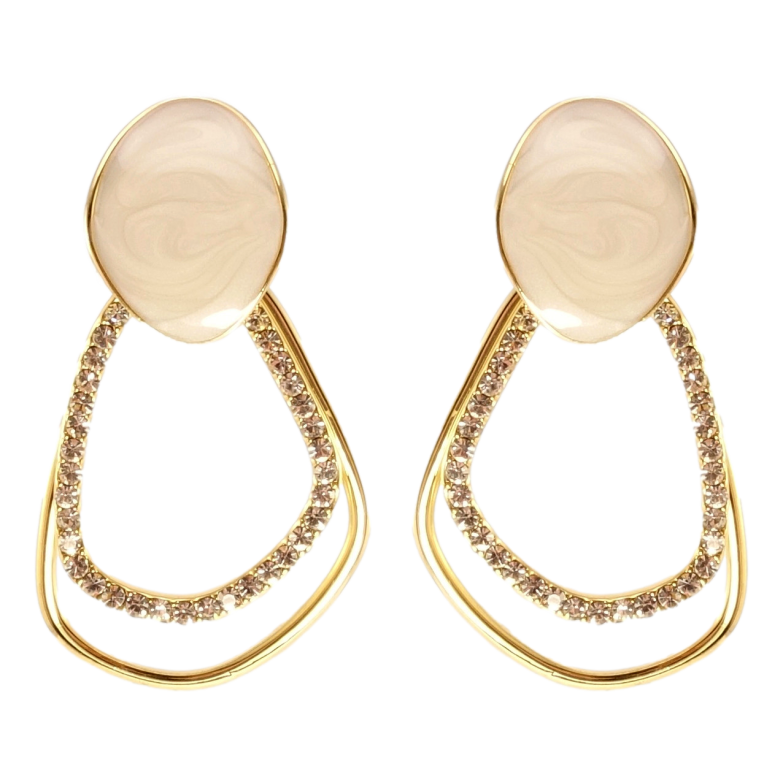 Сережки Xuping QQMM Позолота 14K пусети Фігурні петельки з цирконієм та перламутровим фарбуванням фото №4