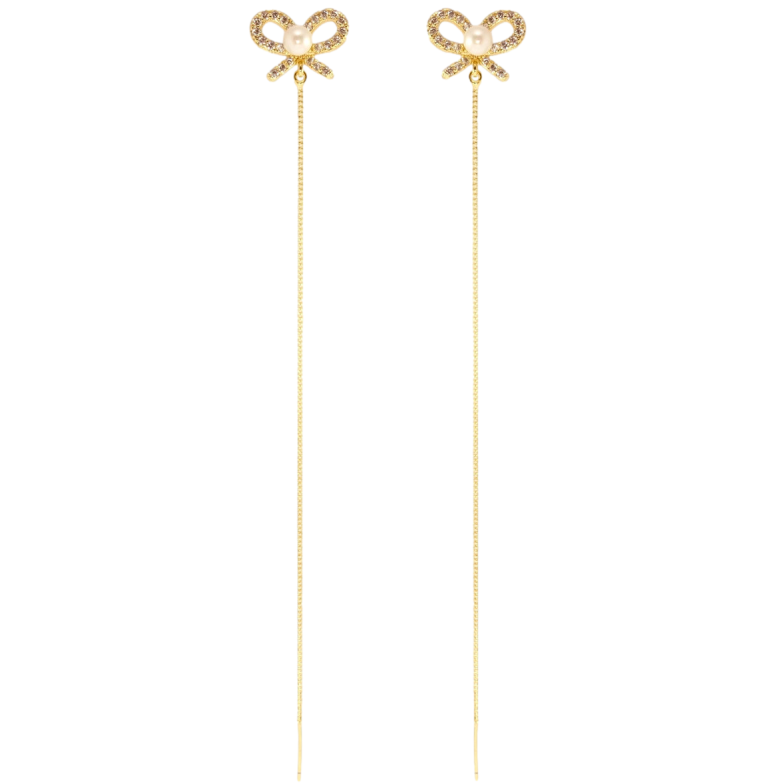 Серьги Xuping QQMM Позолота 14K пусеты Бантики с подвесками цепочками фото №1