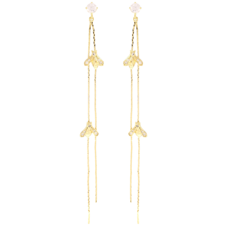 Серьги Xuping QQMM Позолота 14K пусеты Мушки на цепочках фото №1