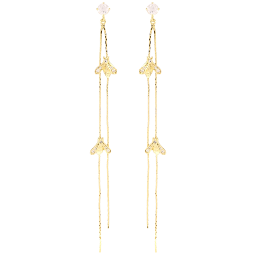 Сережки Xuping QQMM Позолота 14K пусети Мушки на ланцюжках фото №1