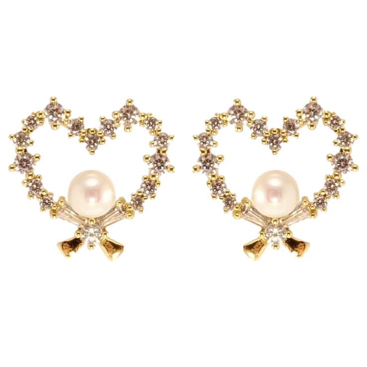 Сережки Xuping QQMM Позолота 14K пусети Сердечки з цирконієм та перлами фото №24