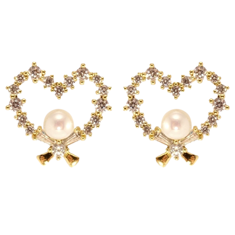 Серьги Xuping QQMM Позолота 14K пусеты Сердечки с цирконием и жемчугом фото №2