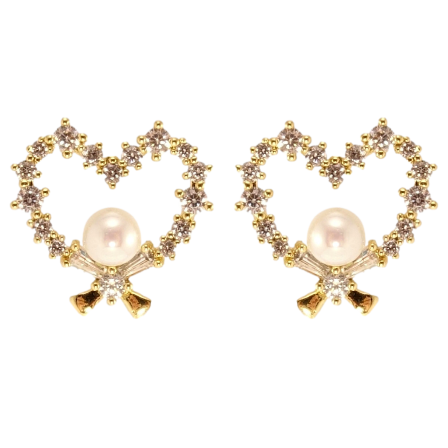 Сережки Xuping QQMM Позолота 14K пусети Сердечки з цирконієм та перлами фото №1