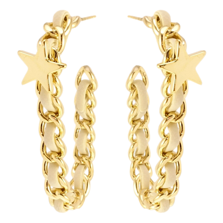 Сережки Xuping QQMM Позолота 14K пусети Дуги з ланцюжка з білим шнуром і фото №1