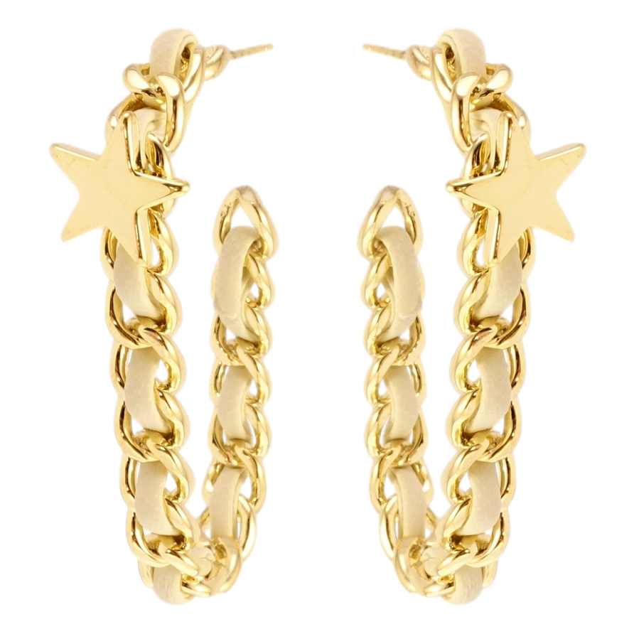 Сережки Xuping QQMM Позолота 14K пусети Дуги з ланцюжка з білим шнуром і фото №1