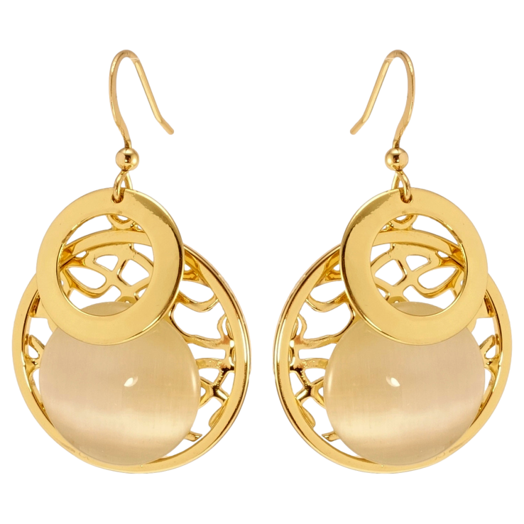 Сережки Xuping QQMM Позолота 14K французький замок Різні колечки з каменем Котяче око фото №4