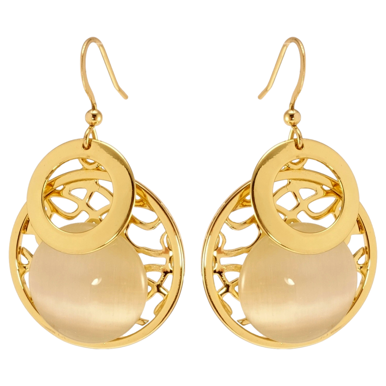 Серьги Xuping QQMM Позолота 14K французский замок Резные кольца с камнем Кошачий глаз фото №1