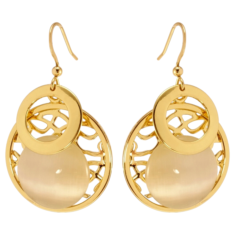 Сережки Xuping QQMM Позолота 14K французький замок Різні колечки з каменем Котяче око фото №1