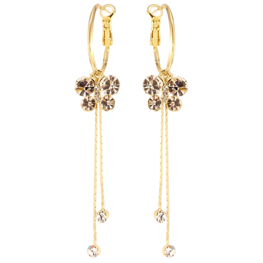 Сережки Xuping QQMM Позолота 14K підвіски італійський замок Кристальні метелики фото №1 Сережки Xuping QQMM Позолота 14K підвіски італійський замок Кристальні метелики фото №1