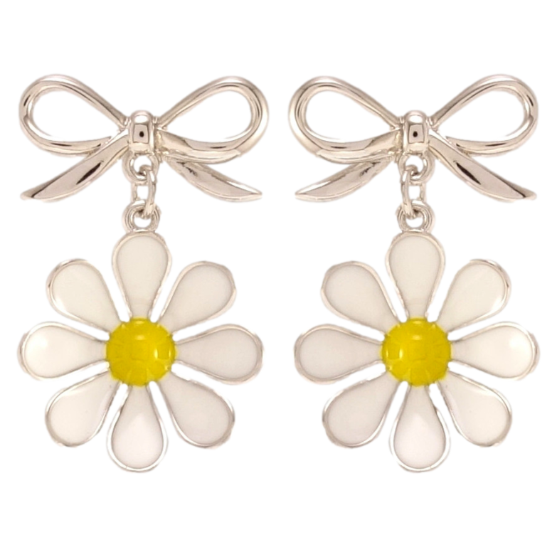 Серьги Xuping QQMM Родий пусеты Ромашки на бантиках фото №14
