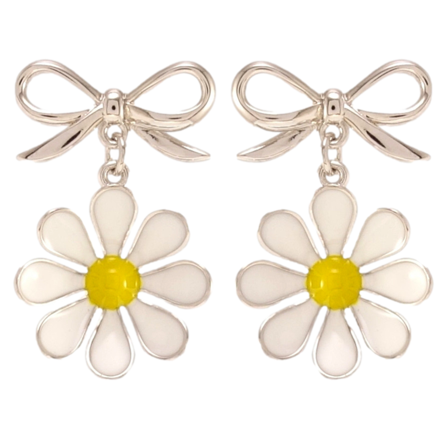 Сережки Xuping QQMM Родій пусети Ромашки на бантиках фото №1