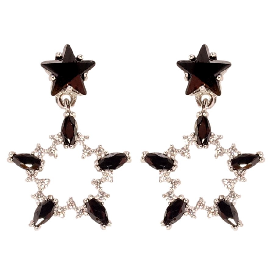 Сережки Xuping QQMM Родій пусети Чорно-білі кришталеві зірочки фото №1
