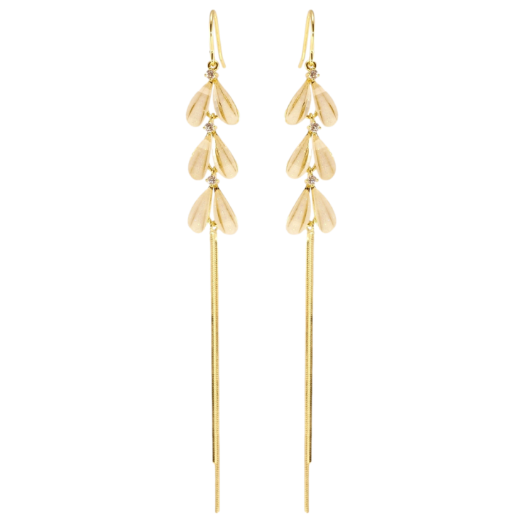 Сережки Xuping QQMM Позолота 14K французький замок Пелюстки з підвісками ланцюжками фото №5