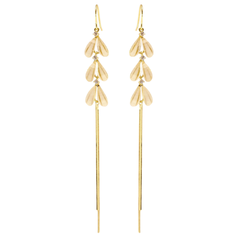 Серьги Xuping QQMM Позолота 14K французский замок Лепестки с подвесками цепочками фото №1