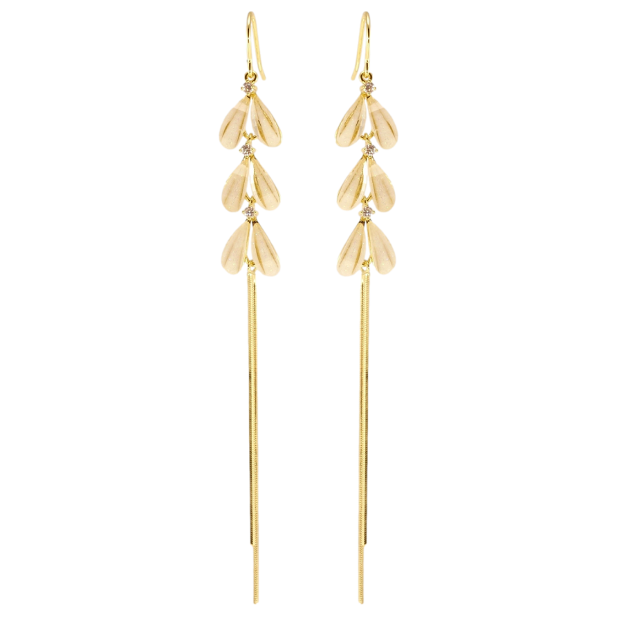 Сережки Xuping QQMM Позолота 14K французький замок Пелюстки з підвісками ланцюжками фото №1