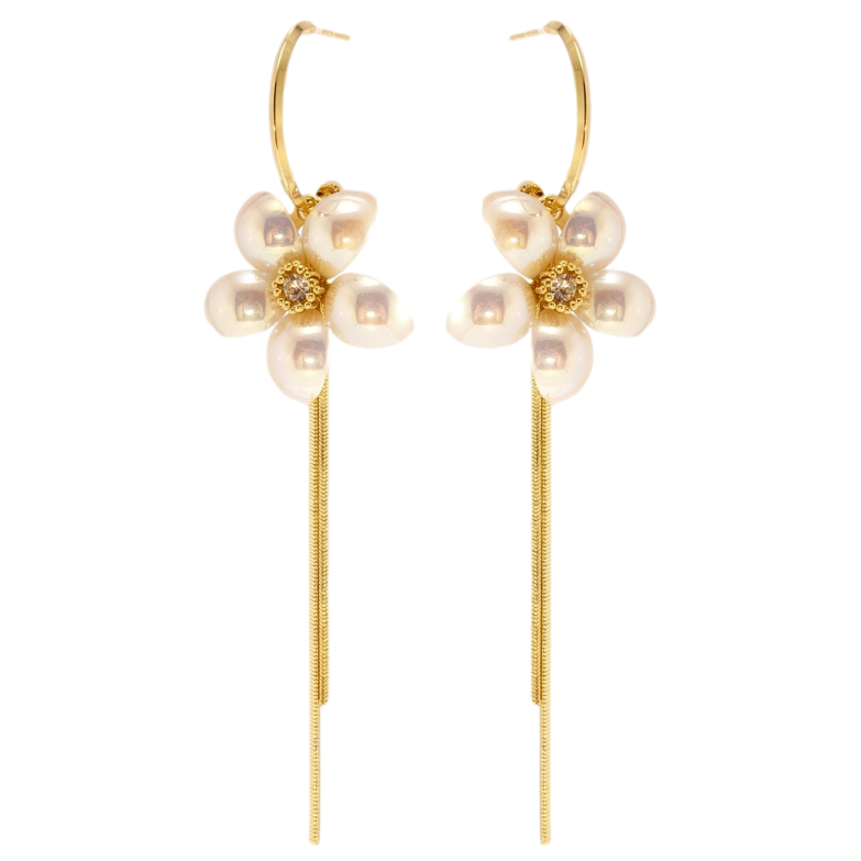 Сережки Xuping QQMM Позолота 14K пусети Перламутрові квіточки з підвісками фото №2