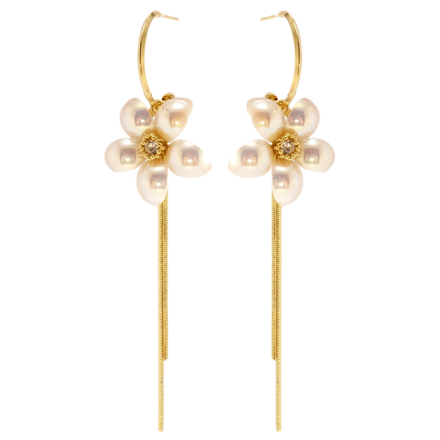 Сережки Xuping QQMM Позолота 14K пусети Перламутрові квіточки з підвісками фото №1