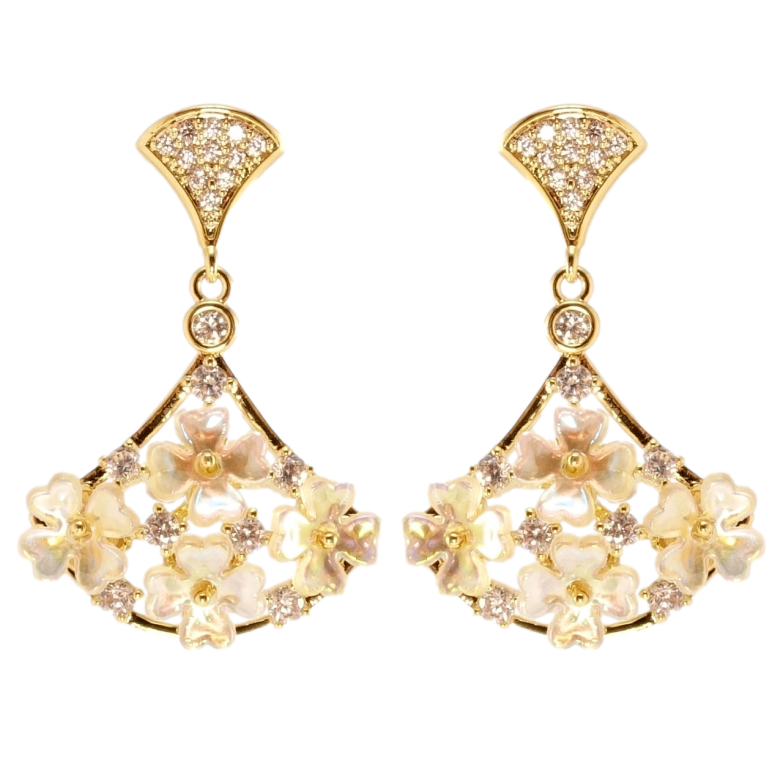 Серьги Xuping QQMM Позолота 14K пусеты Веер с цветочным орнаментом фото №1