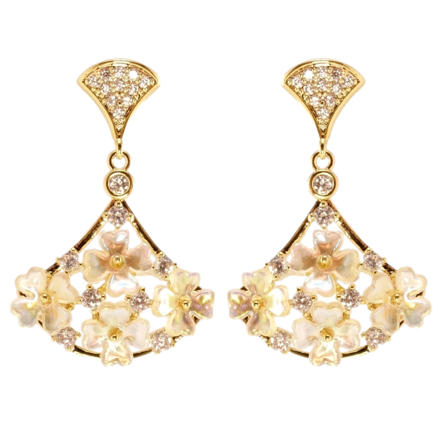 Сережки Xuping QQMM Позолота 14K пусети Віяло з квітковим орнаментом фото №1