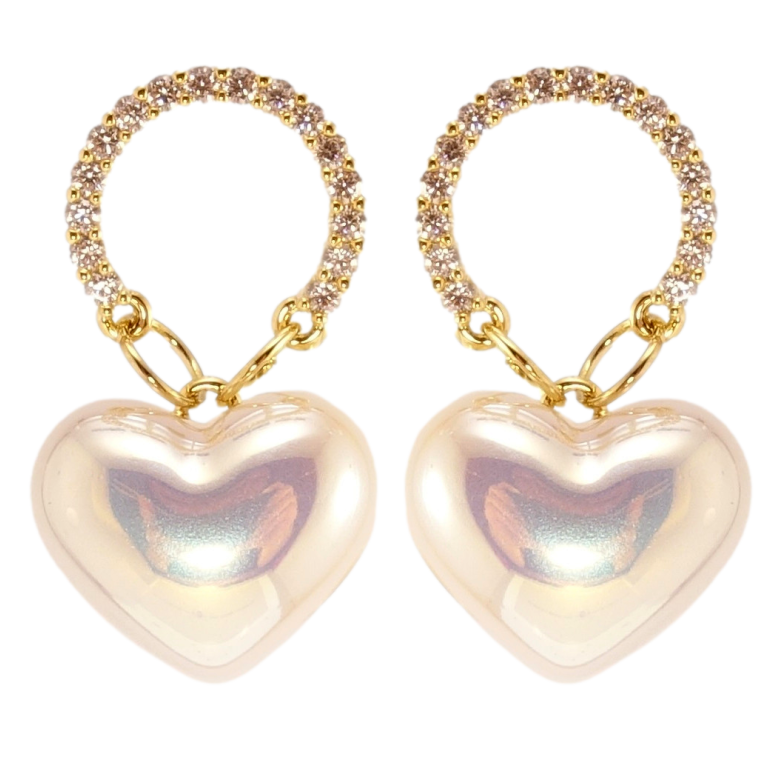 Серьги Xuping QQMM Позолота 14K пусеты Перламутровые сердечки на колечках фото №1