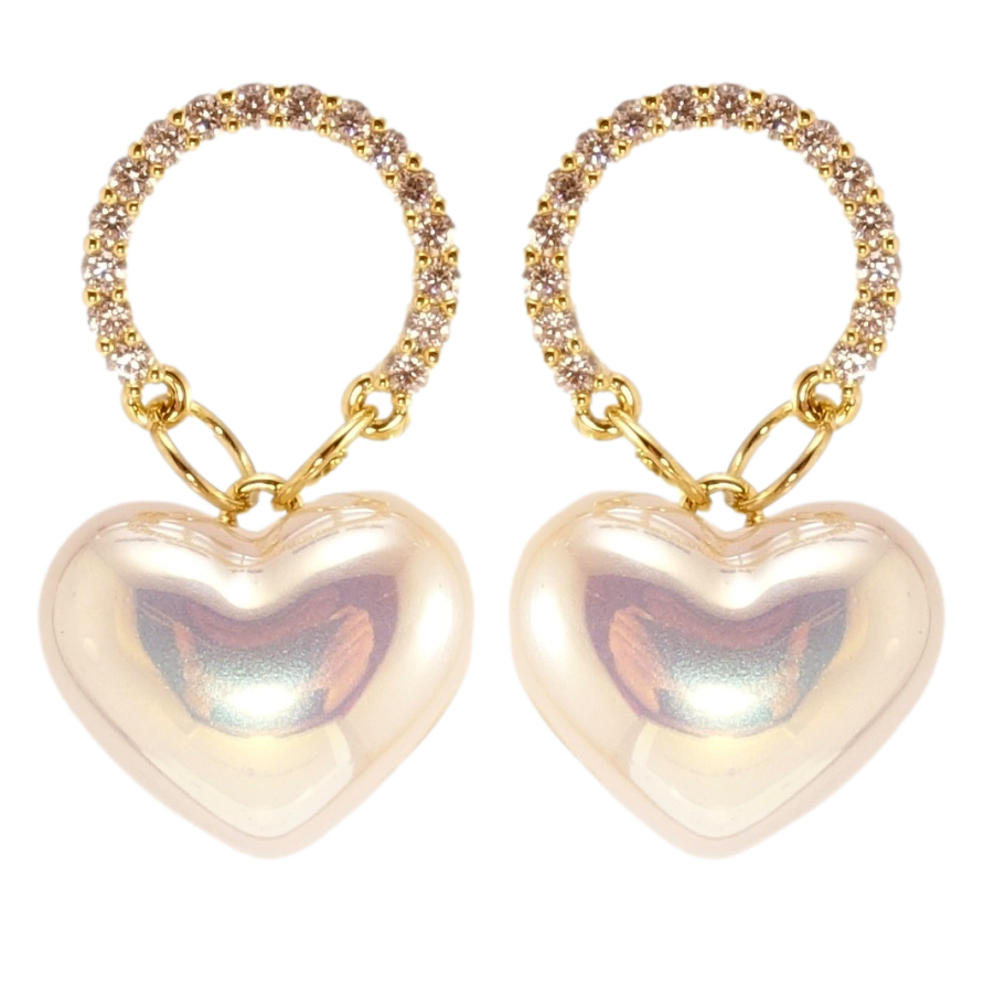 Сережки Xuping QQMM Позолота 14K пусети Перламутрові серця на колечках фото №1