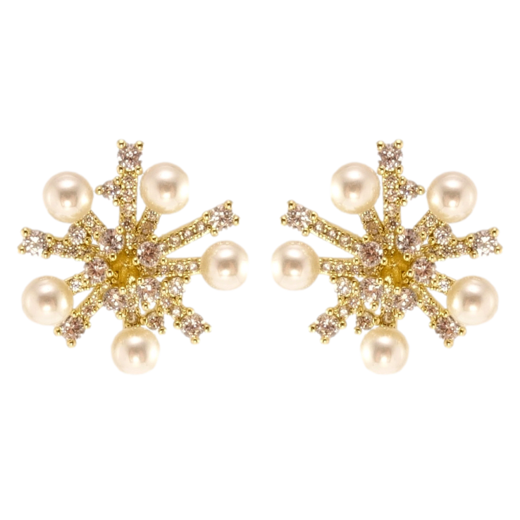 Сережки Xuping QQMM Позолота 14K пусети Сніжинки з цирконієм та перлами фото №22