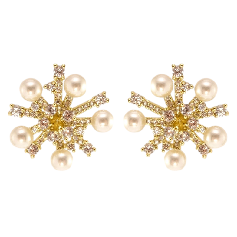 Сережки Xuping QQMM Позолота 14K пусети Сніжинки з цирконієм та перлами фото №1