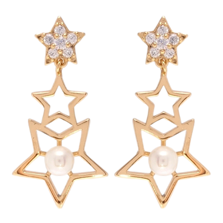 Серьги Xuping QQMM Позолота 18K пусеты Звездные подвески с цирконием и жемчужинами фото №15