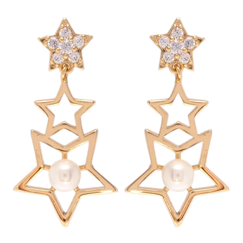 Серьги Xuping QQMM Позолота 18K пусеты Звездные подвески с цирконием и жемчужинами фото №13