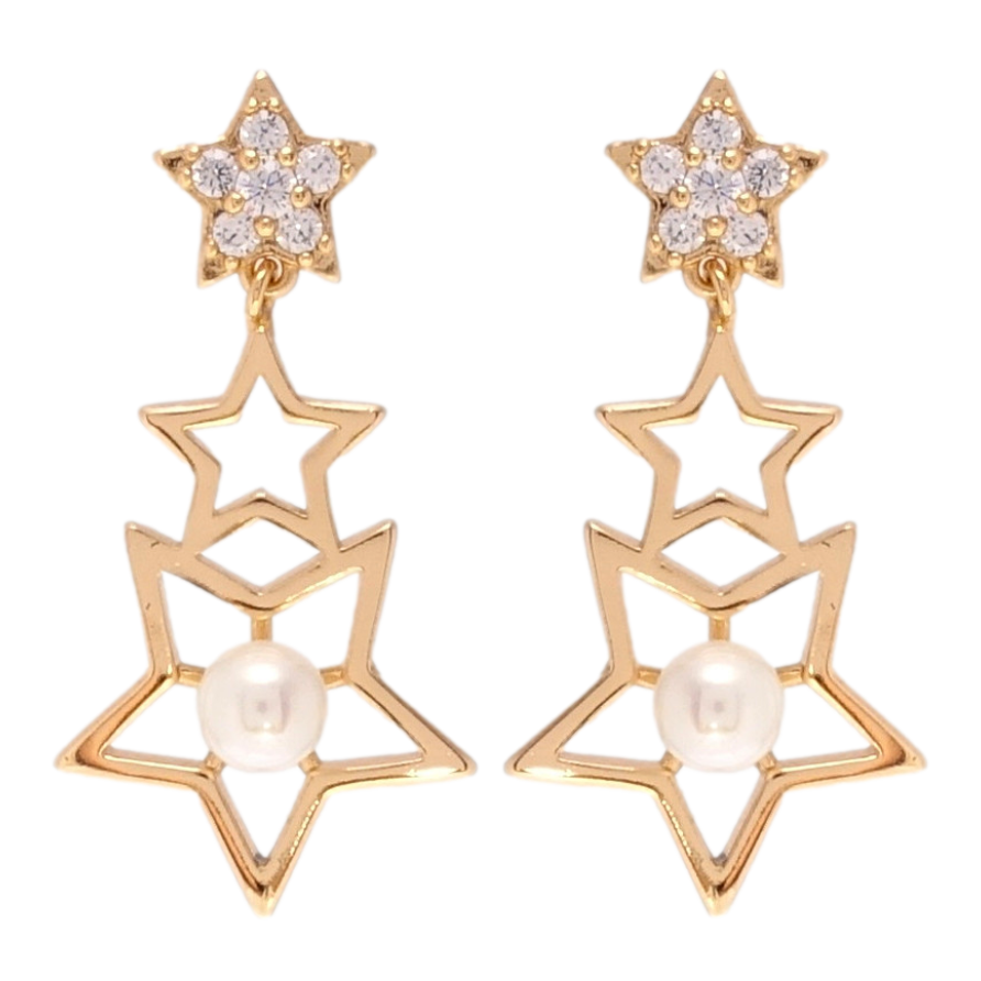 Серьги Xuping QQMM Позолота 18K пусеты Звездные подвески с цирконием и жемчужинами фото №1