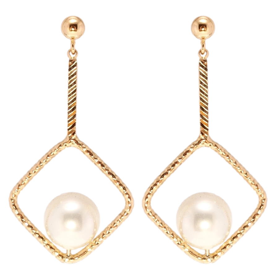 Сережки Xuping QQMM Позолота 18K пусети Ромбові підвіски з перлинами фото №1