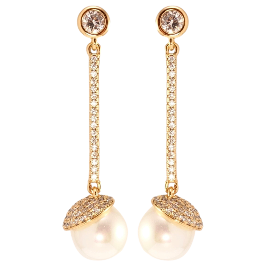 Серьги Xuping QQMM Позолота 18K пусеты Декоративные жемчужные подвески на дорожках циркония фото №1