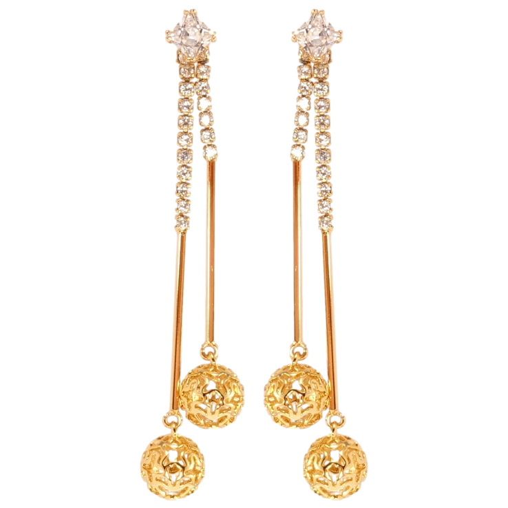 Серьги Xuping QQMM Позолота 18K пусеты Декоративные подвески с резными шариками фото №19