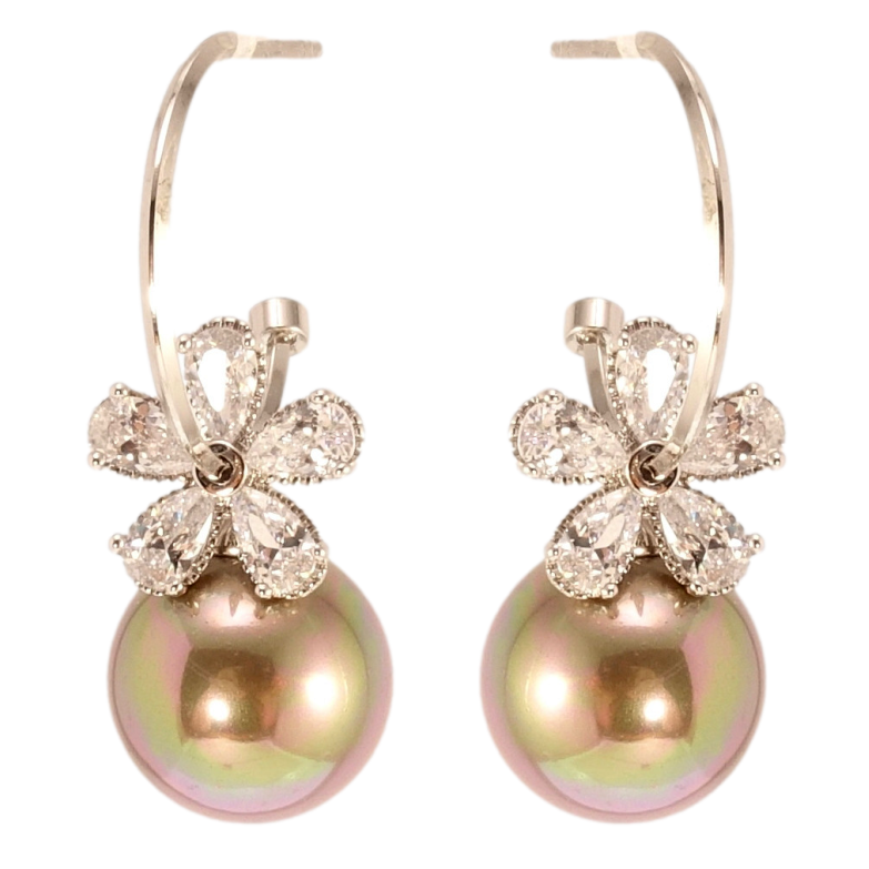 Серьги Xuping QQMM Родий пусеты Кристальные цветочки на жемчужинах фото №6