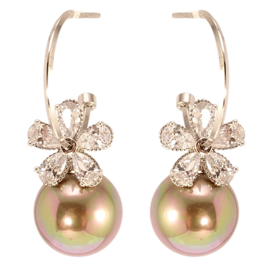 Сережки Xuping QQMM Родій пусети Кристальні квіточки на перлинах фото №1