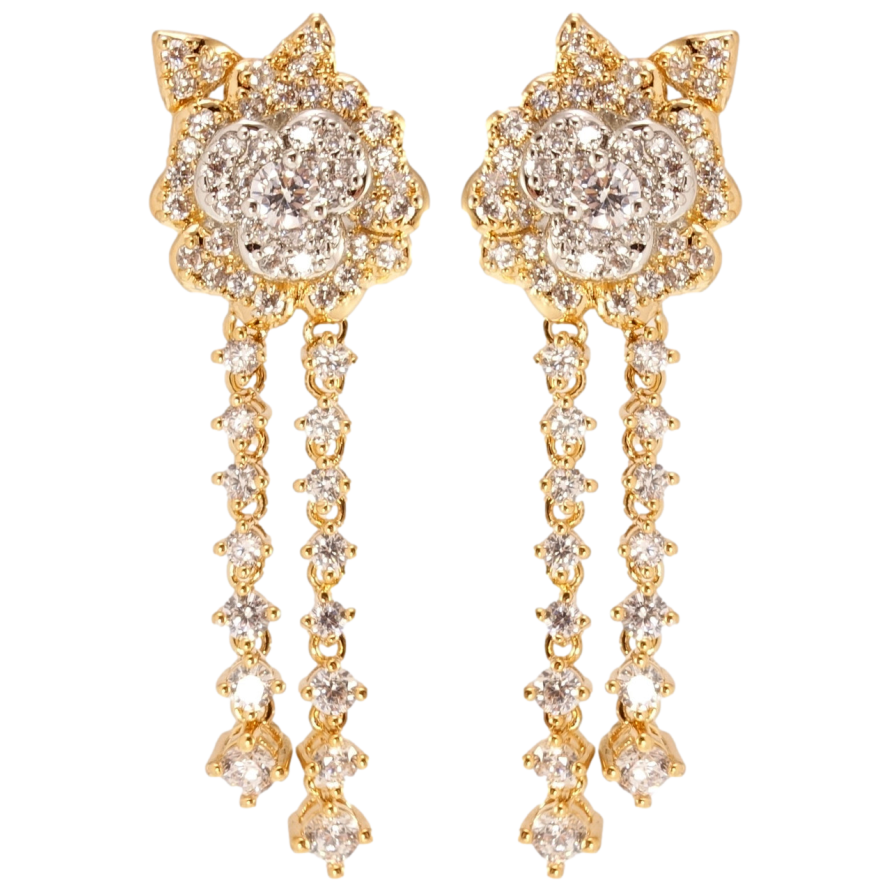 Серьги Xuping QQMM Позолота 18K + Родий пусеты Цветочные подвески с инкрустацией цирконием фото №1