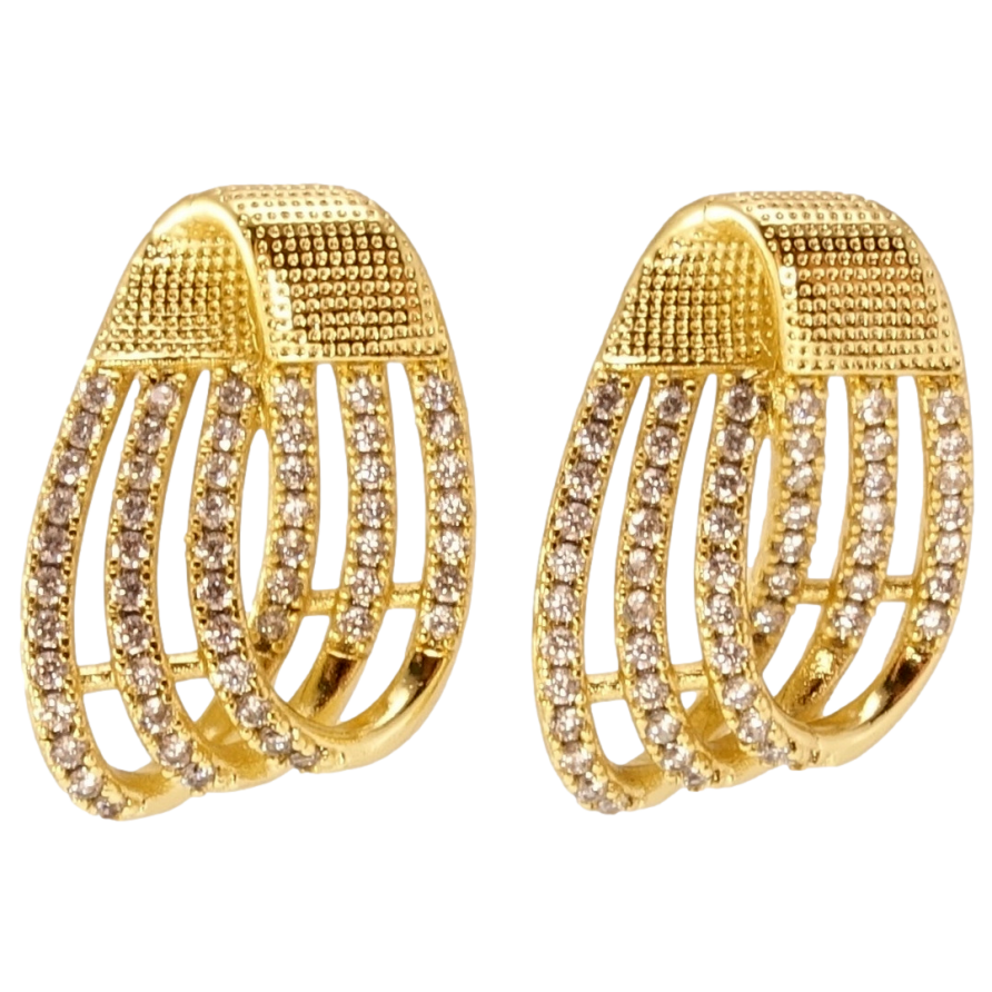 Сережки Xuping QQMM Позолота 14K пусети Декоративні петельки з цирконієм візерунок на один бік фото №1