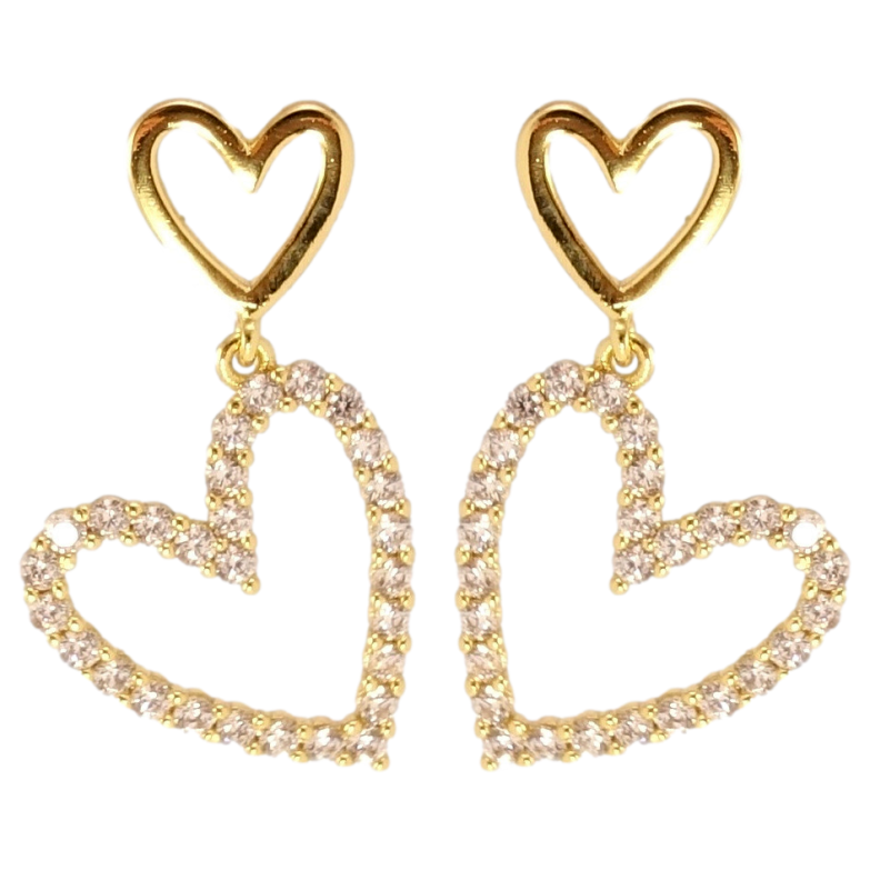 Серьги Xuping QQMM Позолота 14K пусеты Сердечки с цирконием фото №1